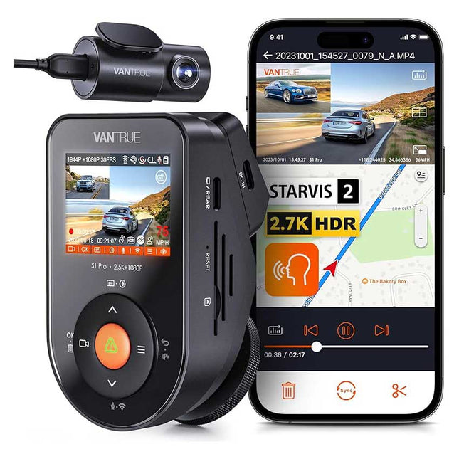 Vantrue S1 Pro Dual 2.7K Wifi GPS dashcam