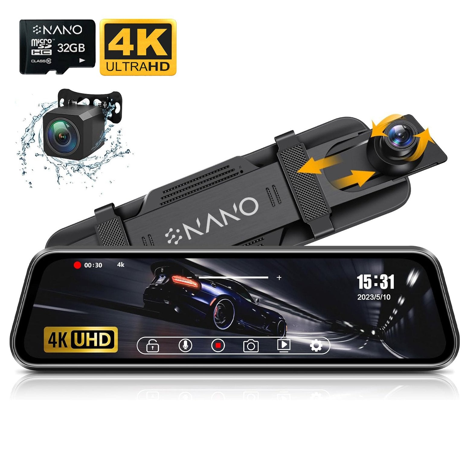 <tc>Nanocam T55 4K 2CH Full Mirror Wifi GPS 32gb dashcam</tc>